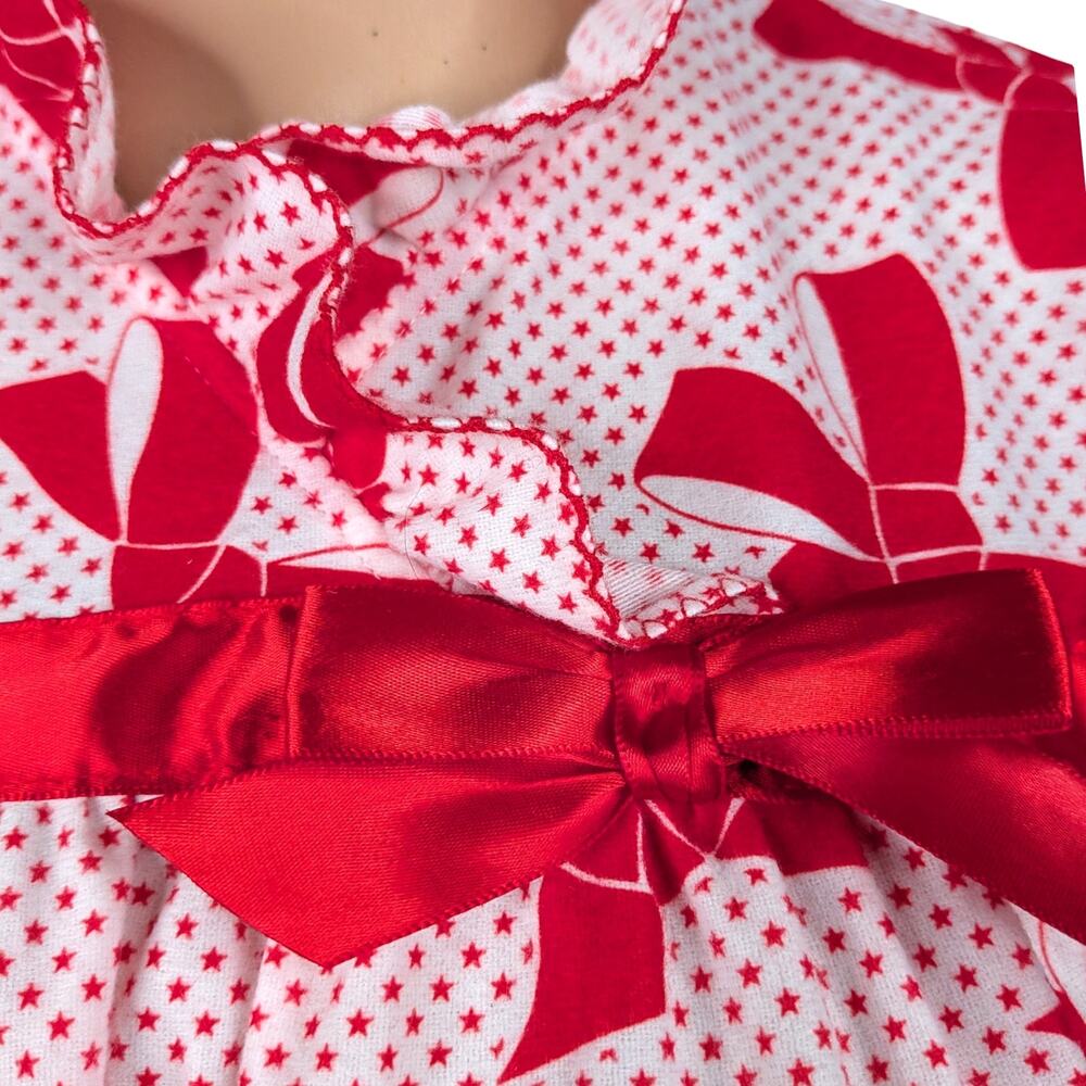 VTG NWT Her Majesty Red White Bow Star Fleece Nightgown Petite XS/S Coquette - Picture 4 of 11